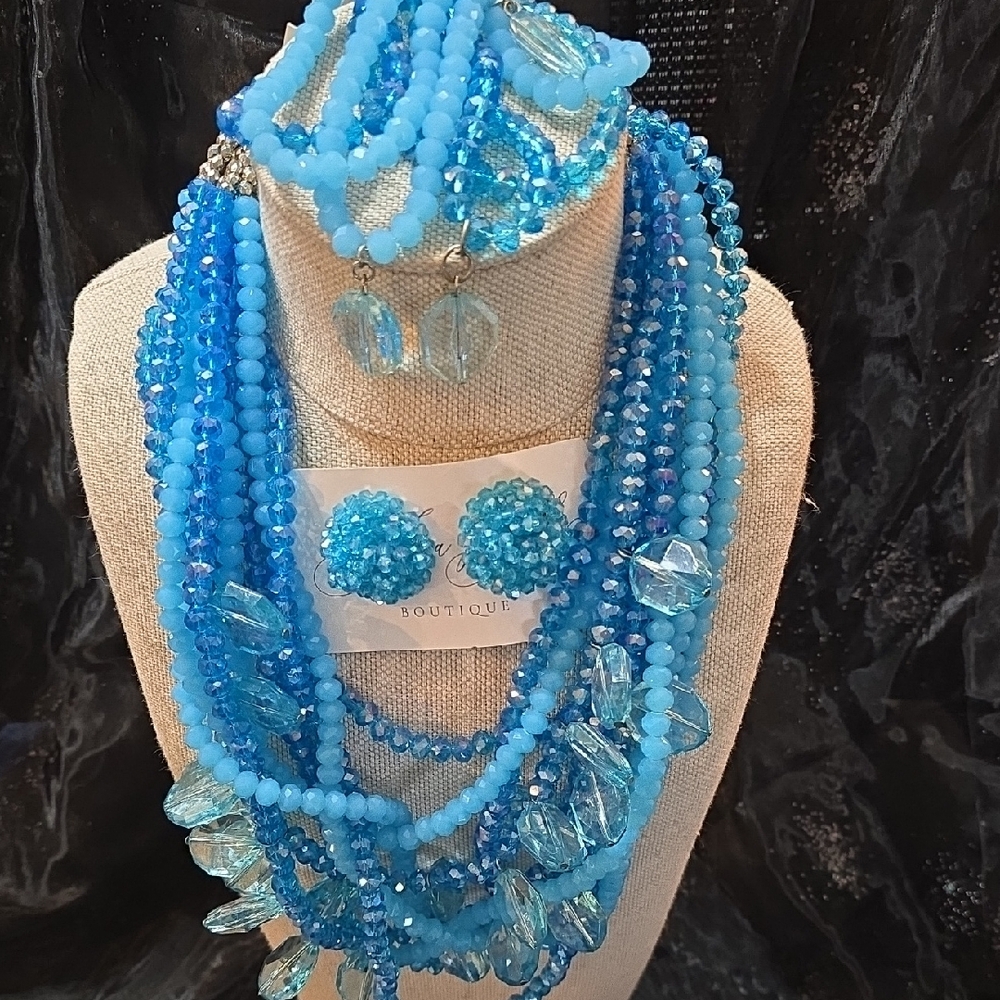 Sassy Jones Vibrant Aqua Necklace and Earring Set